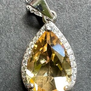 Sterling Silver Teardrop Citrine Pendant Necklace - Yellow